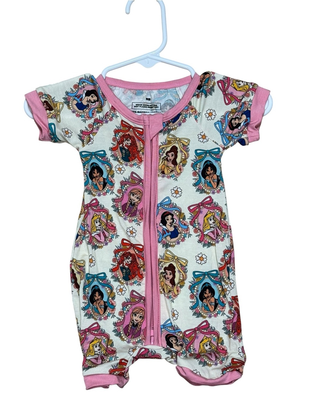 Disney Princess Short Sleeve Zipper Romper - Pink Trim